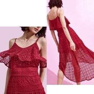 NWT Anthropologie Foxiedox Rayna Assymetrical Sheer Lace Red Rogue Dress